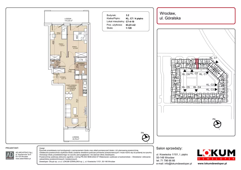 3 pokoje, mieszkanie 63,23 m², piętro 4, oferta nr C7-4-19, Lokum Soho, Wrocław, Stare Miasto, ul. Góralska