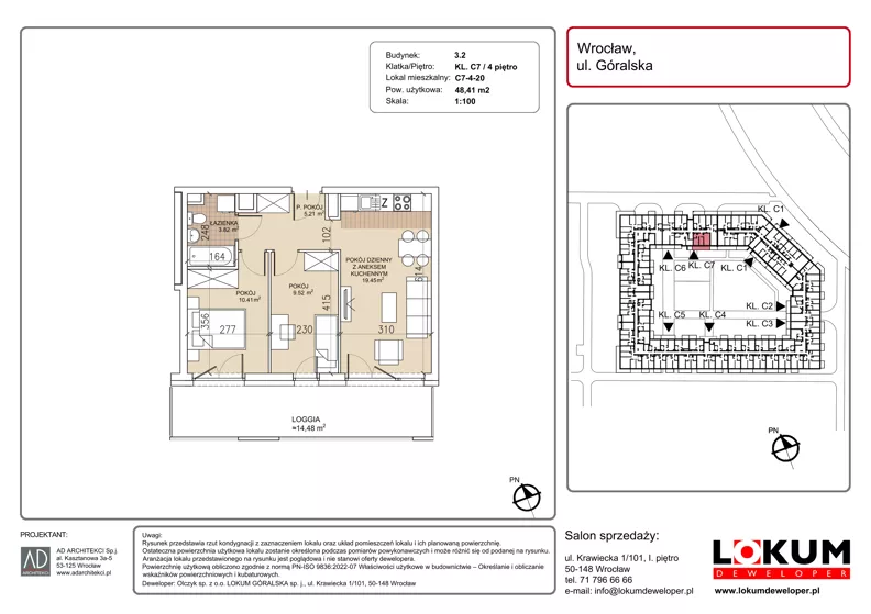 3 pokoje, mieszkanie 48,41 m², piętro 4, oferta nr C7-4-20, Lokum Soho, Wrocław, Stare Miasto, ul. Góralska