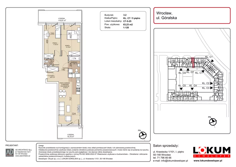 3 pokoje, mieszkanie 63,23 m², piętro 5, oferta nr C7-5-25, Lokum Soho, Wrocław, Stare Miasto, ul. Góralska