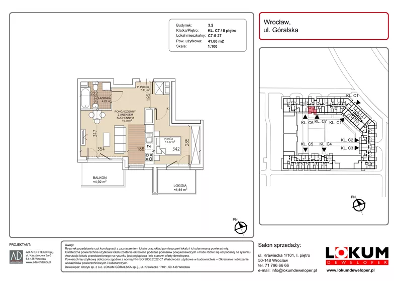 2 pokoje, mieszkanie 41,80 m², piętro 5, oferta nr C7-5-27, Lokum Soho, Wrocław, Stare Miasto, ul. Góralska