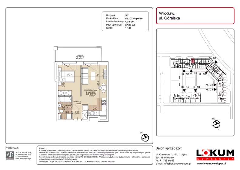 1 pokój, mieszkanie 37,35 m², piętro 6, oferta nr C7-6-30, Lokum Soho, Wrocław, Stare Miasto, ul. Góralska