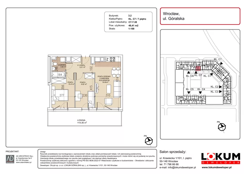 3 pokoje, mieszkanie 48,41 m², piętro 7, oferta nr C7-7-38, Lokum Soho, Wrocław, Stare Miasto, ul. Góralska