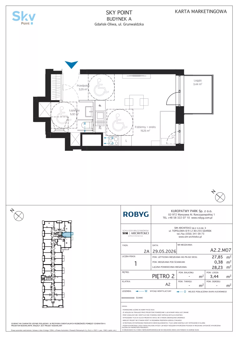 1 pokój, apartament inwestycyjny 27,85 m², piętro 2, oferta nr A2.2M07, Sky Point - Apartamenty Inwestycyjne, Gdańsk, Oliwa, Zaspa-Rozstaje, al. Grunwaldzka