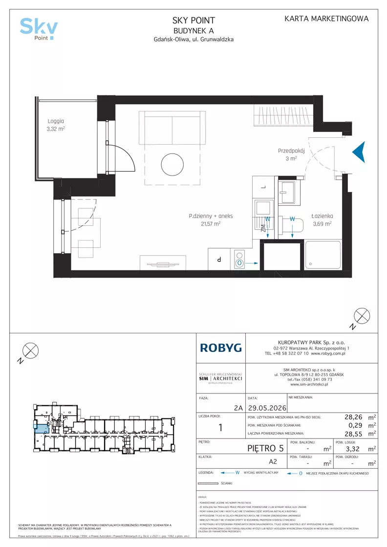 1 pokój, apartament inwestycyjny 28,26 m², piętro 5, oferta nr A2.5M04, Sky Point - Apartamenty Inwestycyjne, Gdańsk, Oliwa, Zaspa-Rozstaje, al. Grunwaldzka