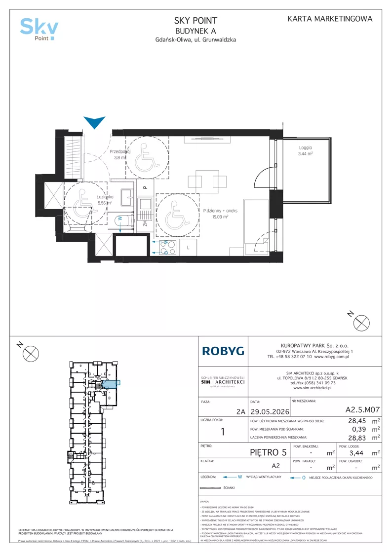 1 pokój, apartament inwestycyjny 28,45 m², piętro 5, oferta nr A2.5M07, Sky Point - Apartamenty Inwestycyjne, Gdańsk, Oliwa, Zaspa-Rozstaje, al. Grunwaldzka