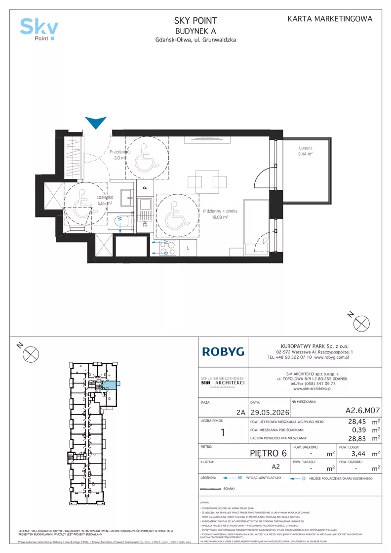 1 pokój, apartament inwestycyjny 28,45 m², piętro 6, oferta nr A2.6M07, Sky Point - Apartamenty Inwestycyjne, Gdańsk, Oliwa, Zaspa-Rozstaje, al. Grunwaldzka