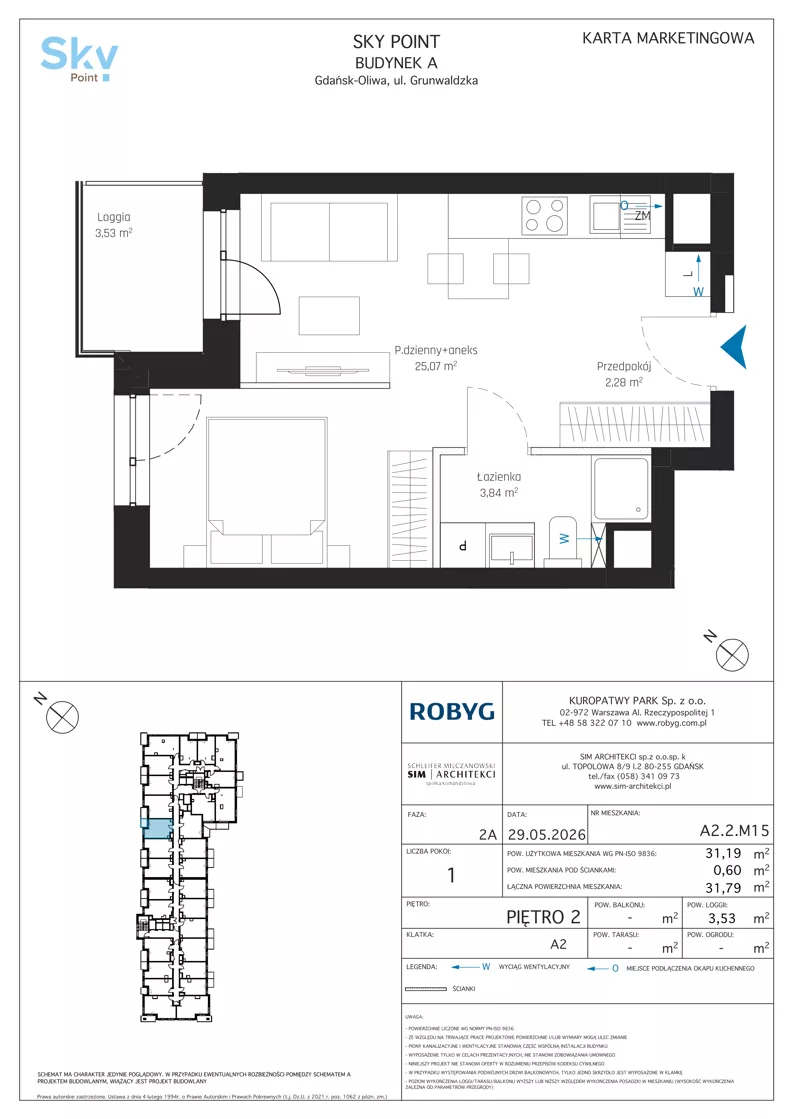 1 pokój, apartament inwestycyjny 31,19 m², piętro 2, oferta nr A2.2M15, Sky Point - Apartamenty Inwestycyjne, Gdańsk, Oliwa, Zaspa-Rozstaje, al. Grunwaldzka