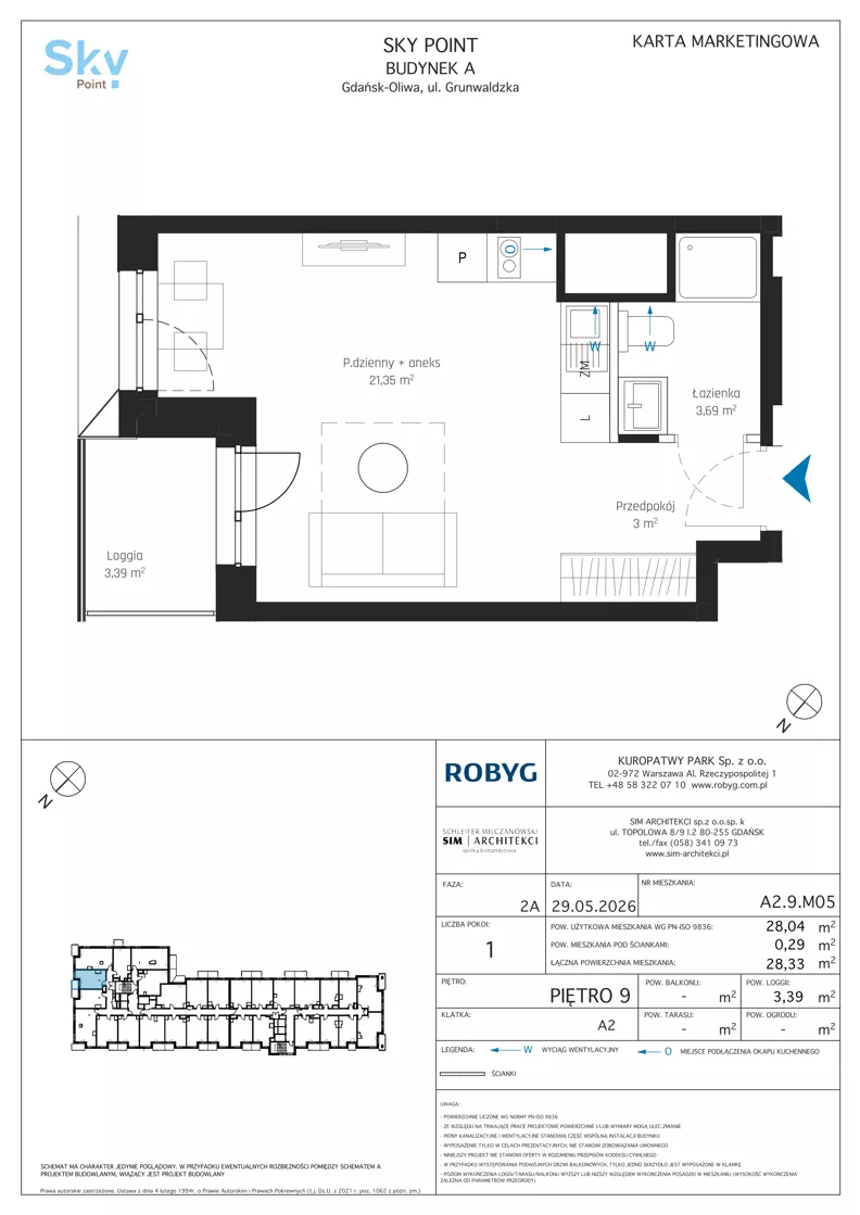 1 pokój, apartament inwestycyjny 28,04 m², piętro 9, oferta nr A2.9M05, Sky Point - Apartamenty Inwestycyjne, Gdańsk, Oliwa, Zaspa-Rozstaje, al. Grunwaldzka
