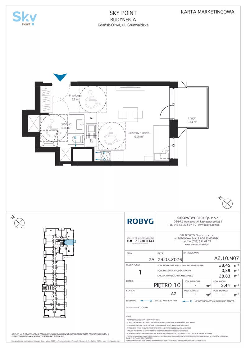 1 pokój, apartament inwestycyjny 28,45 m², piętro 10, oferta nr A2.10M07, Sky Point - Apartamenty Inwestycyjne, Gdańsk, Oliwa, Zaspa-Rozstaje, al. Grunwaldzka