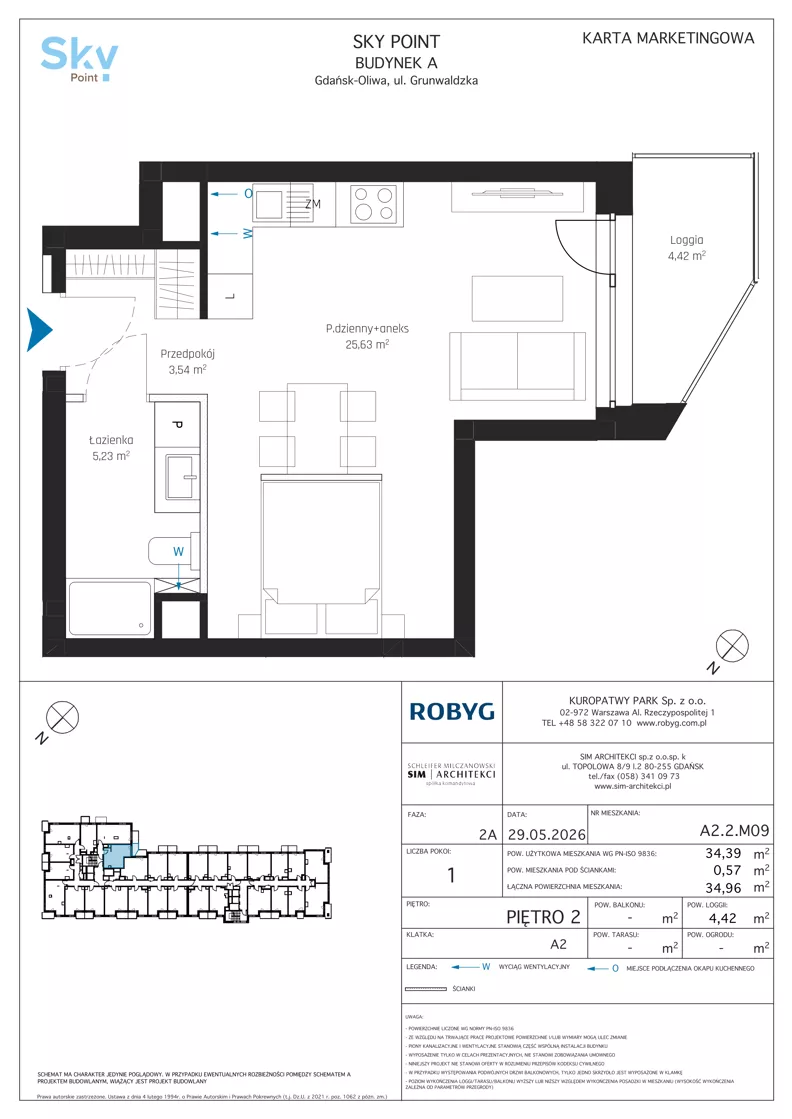 1 pokój, apartament inwestycyjny 34,39 m², piętro 2, oferta nr A2.2M09, Sky Point - Apartamenty Inwestycyjne, Gdańsk, Oliwa, Zaspa-Rozstaje, al. Grunwaldzka