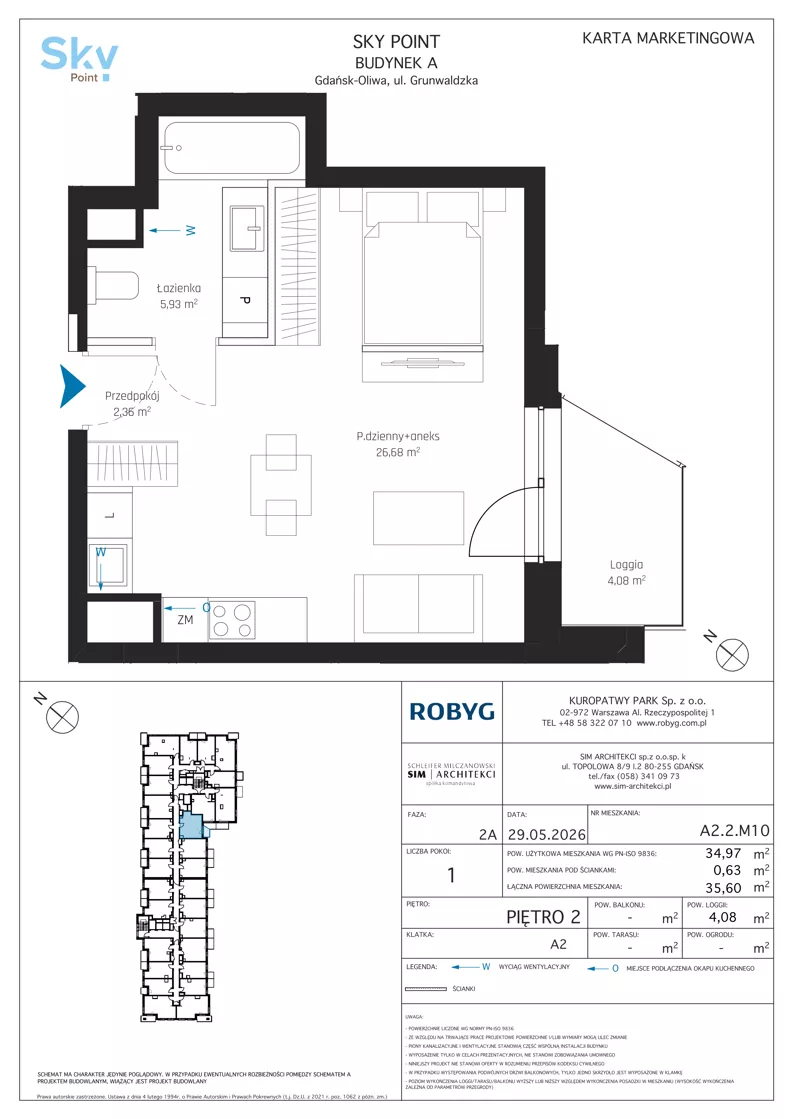 1 pokój, apartament inwestycyjny 34,97 m², piętro 2, oferta nr A2.2M10, Sky Point - Apartamenty Inwestycyjne, Gdańsk, Oliwa, Zaspa-Rozstaje, al. Grunwaldzka