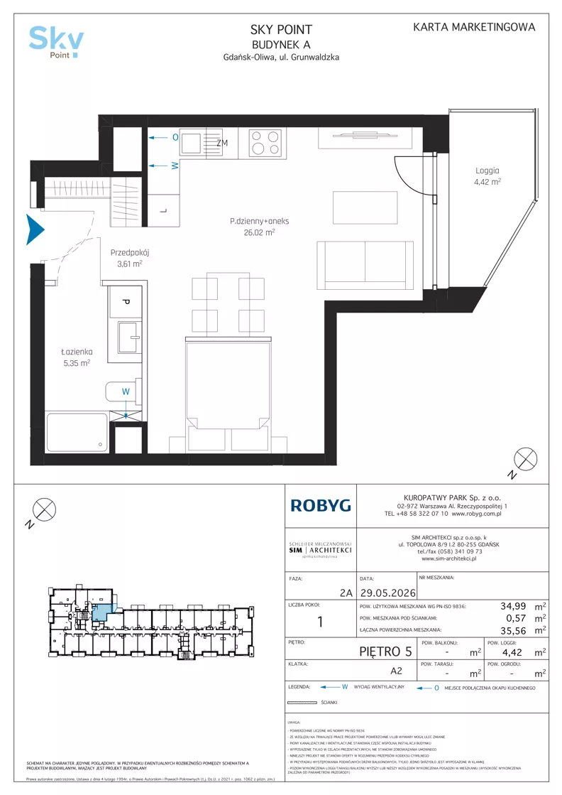 1 pokój, apartament inwestycyjny 34,99 m², piętro 5, oferta nr A2.5M09, Sky Point - Apartamenty Inwestycyjne, Gdańsk, Oliwa, Zaspa-Rozstaje, al. Grunwaldzka