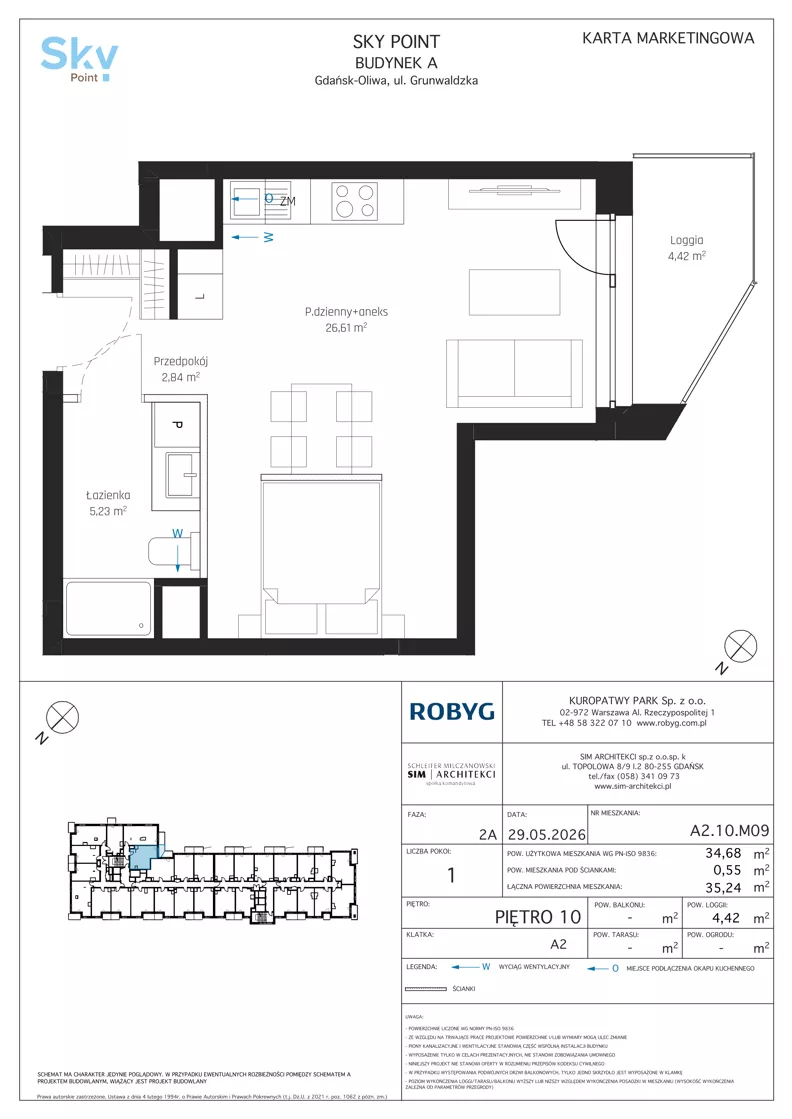 1 pokój, apartament inwestycyjny 34,68 m², piętro 10, oferta nr A2.10M09, Sky Point - Apartamenty Inwestycyjne, Gdańsk, Oliwa, Zaspa-Rozstaje, al. Grunwaldzka