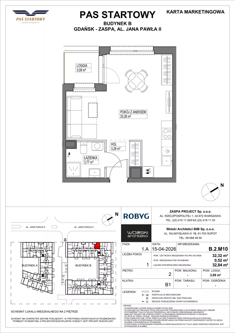 1 pokój, mieszkanie 32,32 m², piętro 2, oferta nr B.2M10, Pas Startowy, Gdańsk, Zaspa, Zaspa-Młyniec, al. Jana Pawła II