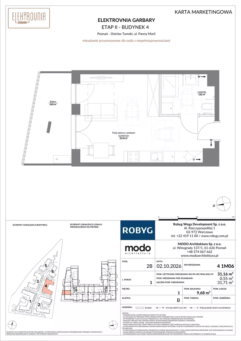 1 pokój, mieszkanie 31,16 m², piętro 1, oferta nr 4.1M06, Elektrovnia Garbary, Poznań, Ostrów Tumski-Śródka-Zawady-Komandoria, Ostrów Tumski, ul. Panny Marii
