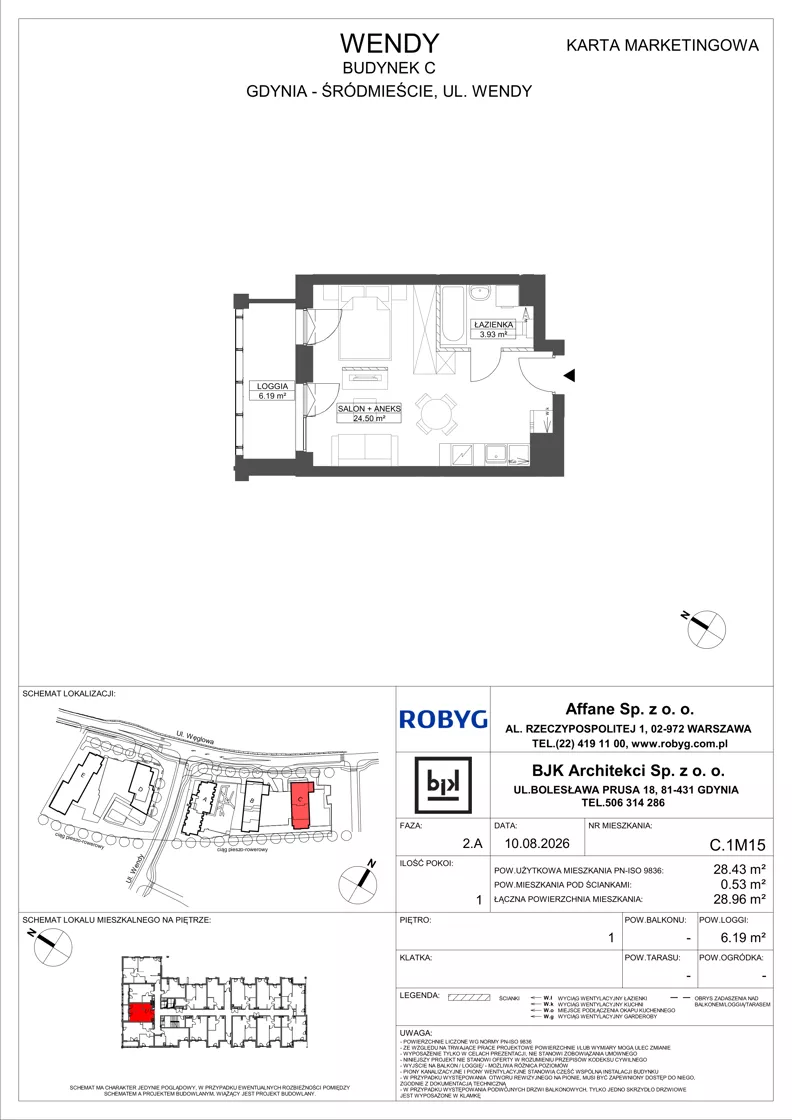 1 pokój, mieszkanie 28,43 m², piętro 1, oferta nr C.1M15, WENDY - Budynek C, Gdynia, Śródmieście, Śródmieście, ul. Wendy 7-9
