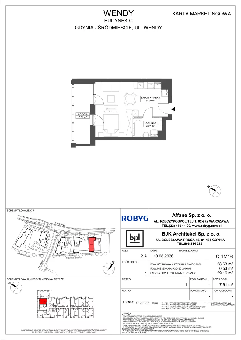 1 pokój, mieszkanie 28,63 m², piętro 1, oferta nr C.1M16, WENDY - Budynek C, Gdynia, Śródmieście, Śródmieście, ul. Wendy 7-9
