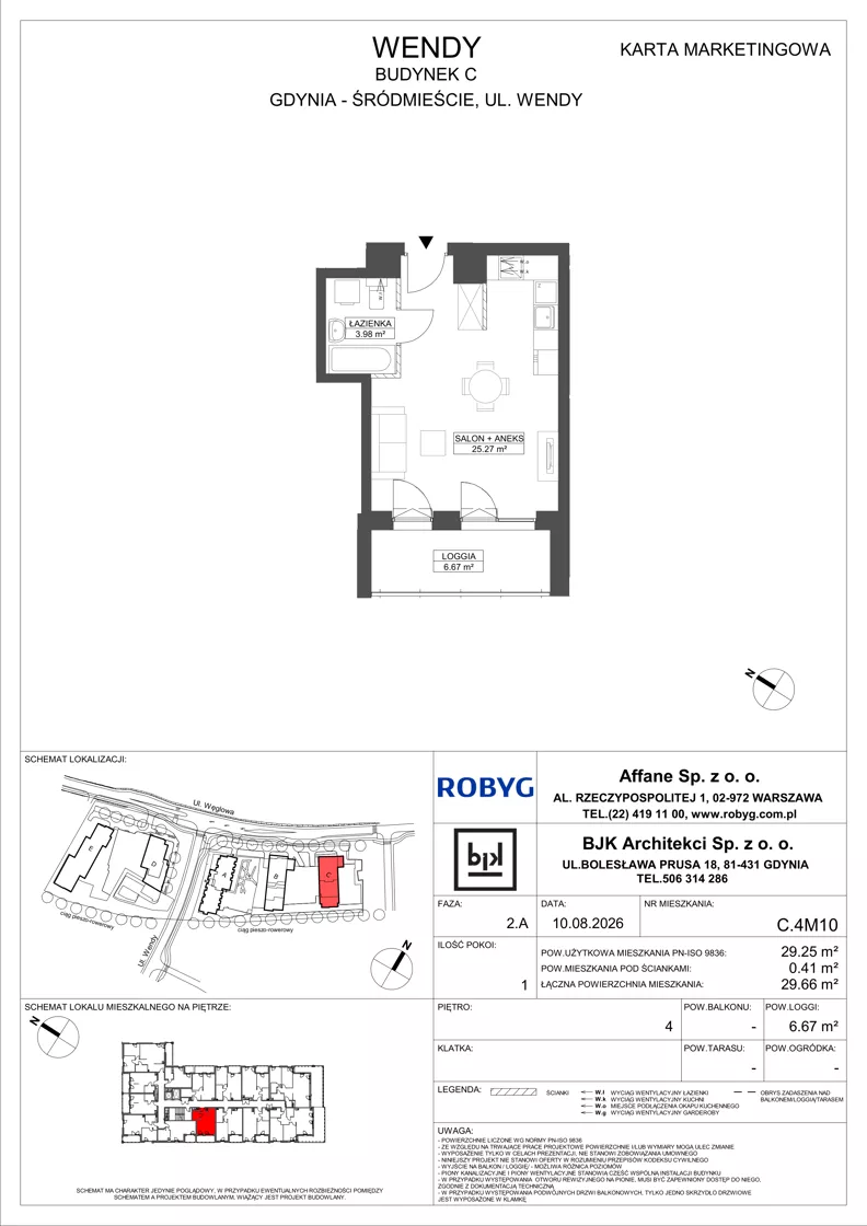 1 pokój, mieszkanie 29,25 m², piętro 4, oferta nr C.4M10, WENDY - Budynek C, Gdynia, Śródmieście, Śródmieście, ul. Wendy 7-9