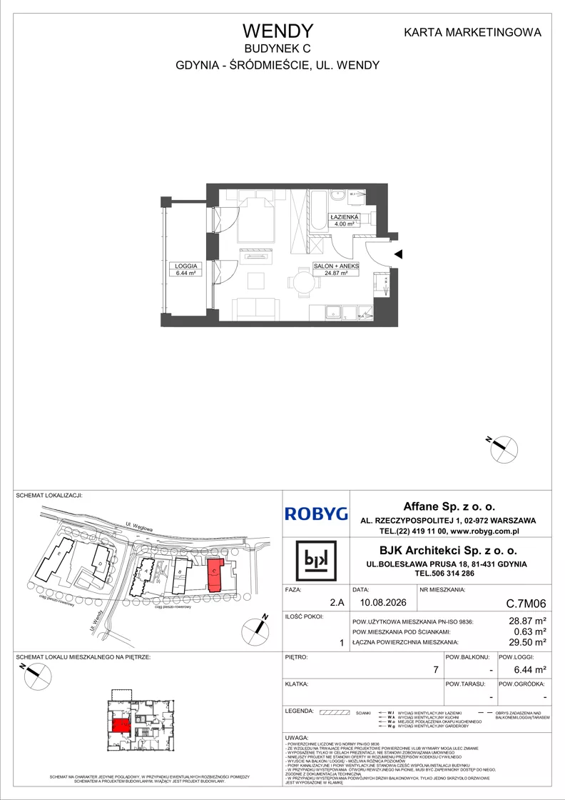 1 pokój, mieszkanie 28,87 m², piętro 7, oferta nr C.7M06, WENDY - Budynek C, Gdynia, Śródmieście, Śródmieście, ul. Wendy 7-9