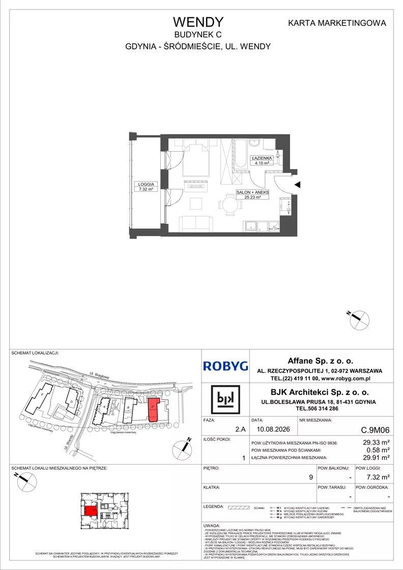 1 pokój, mieszkanie 29,33 m², piętro 9, oferta nr C.9M06, WENDY - Budynek C, Gdynia, Śródmieście, Śródmieście, ul. Wendy 7-9
