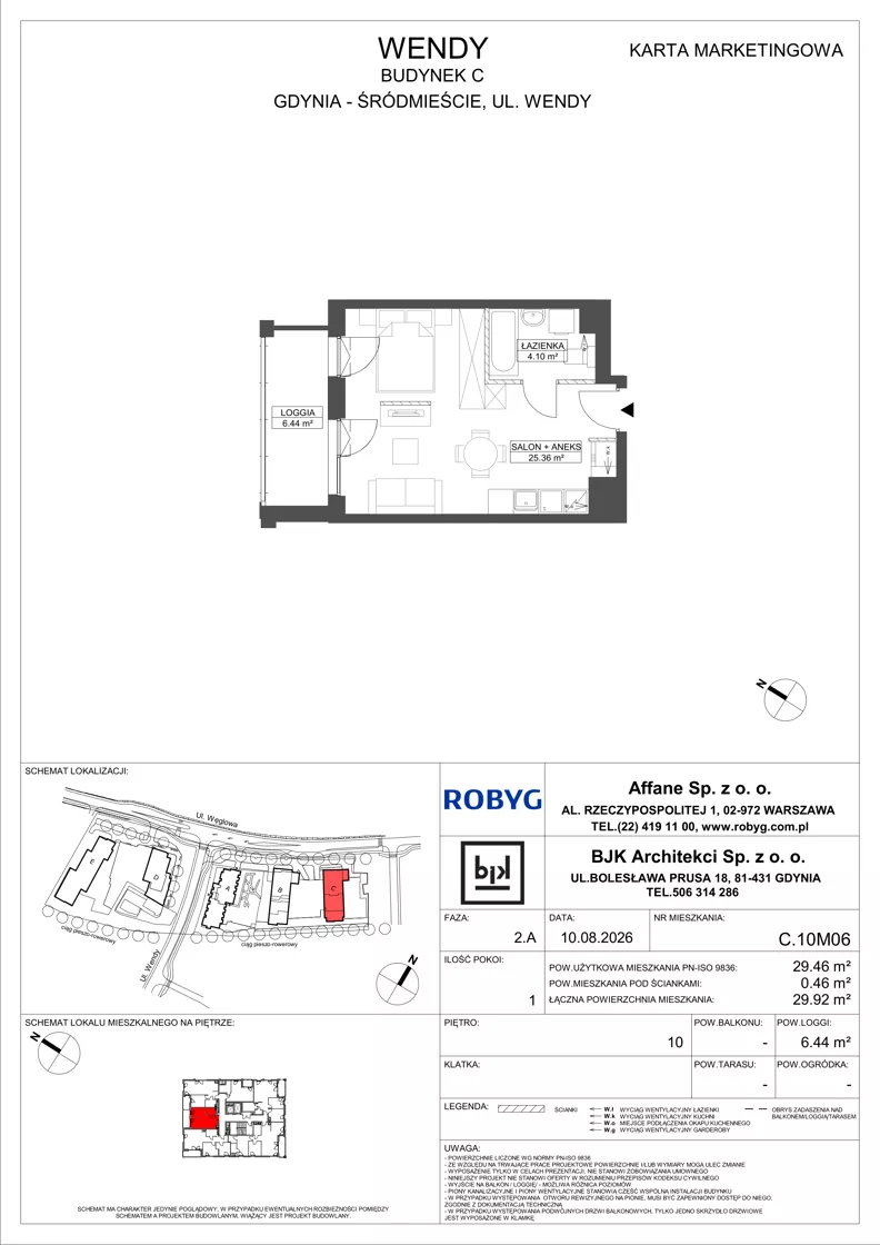 1 pokój, mieszkanie 29,46 m², piętro 10, oferta nr C.10M06, WENDY - Budynek C, Gdynia, Śródmieście, Śródmieście, ul. Wendy 7-9