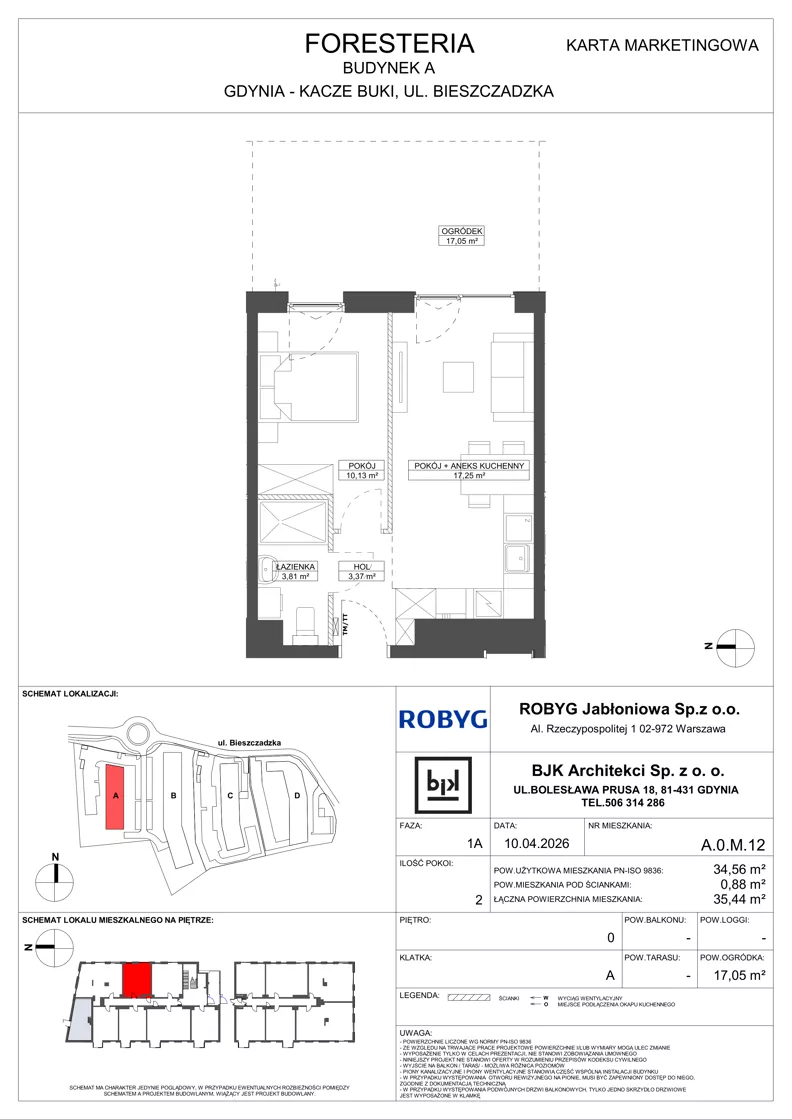 2 pokoje, mieszkanie 34,56 m², parter, oferta nr A.0M12, Foresteria Etap A, Gdynia, Wielki Kack, Kacze Buki, ul. Bieszczadzka