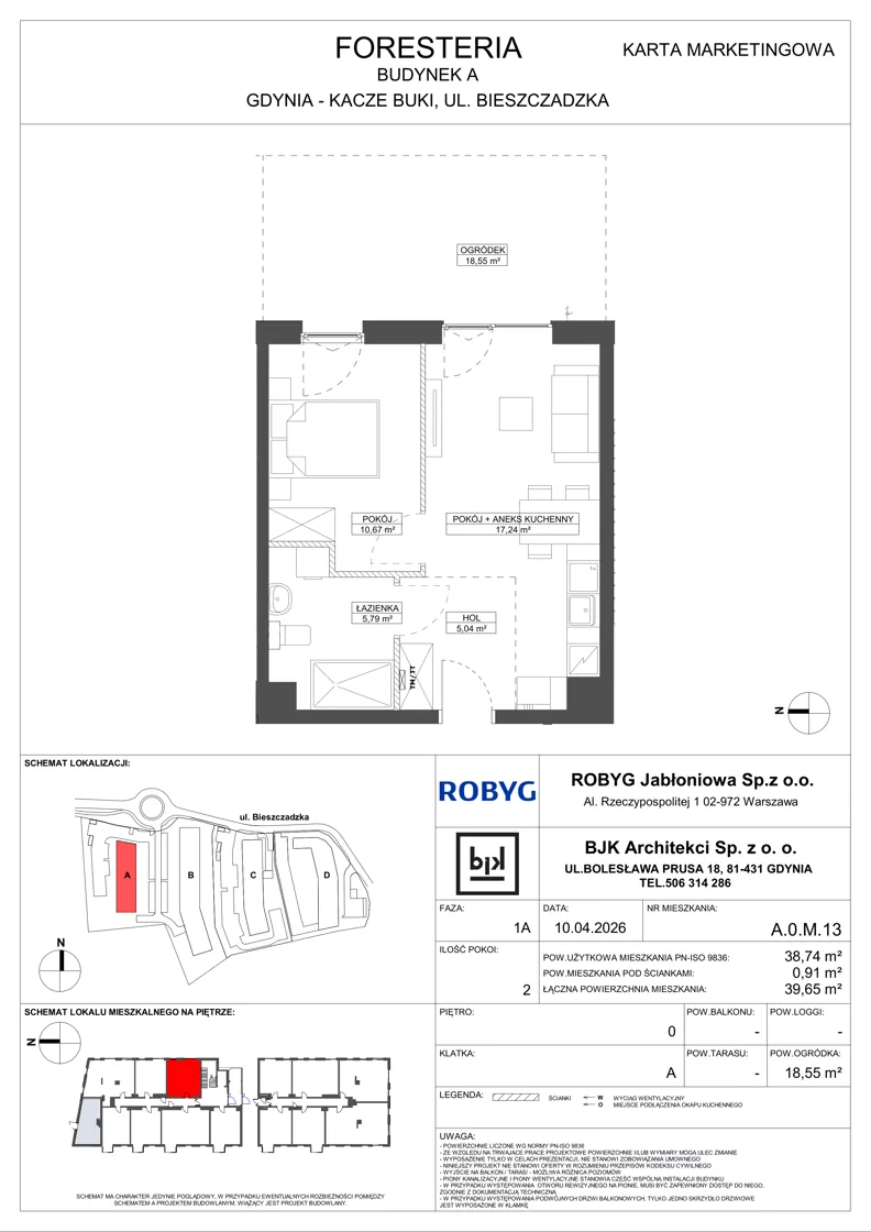 2 pokoje, mieszkanie 38,74 m², parter, oferta nr A.0M13, Foresteria Etap A, Gdynia, Wielki Kack, Kacze Buki, ul. Bieszczadzka