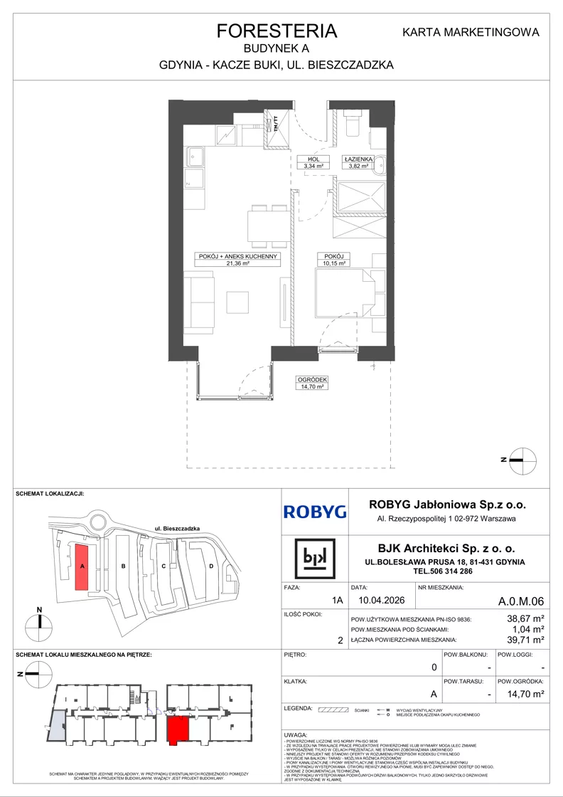 2 pokoje, mieszkanie 38,67 m², parter, oferta nr A.0M06, Foresteria Etap A, Gdynia, Wielki Kack, Kacze Buki, ul. Bieszczadzka