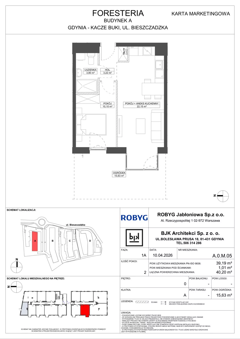 2 pokoje, mieszkanie 39,19 m², parter, oferta nr A.0M05, Foresteria Etap A, Gdynia, Wielki Kack, Kacze Buki, ul. Bieszczadzka