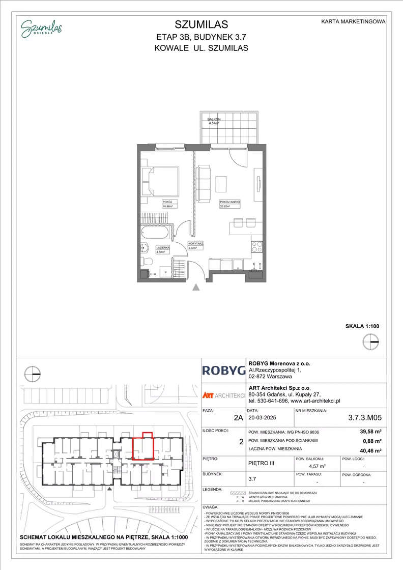2 pokoje, mieszkanie 39,58 m², piętro 3, oferta nr 3.7.3M05, Szumilas, Kowale, ul. Magazynowa