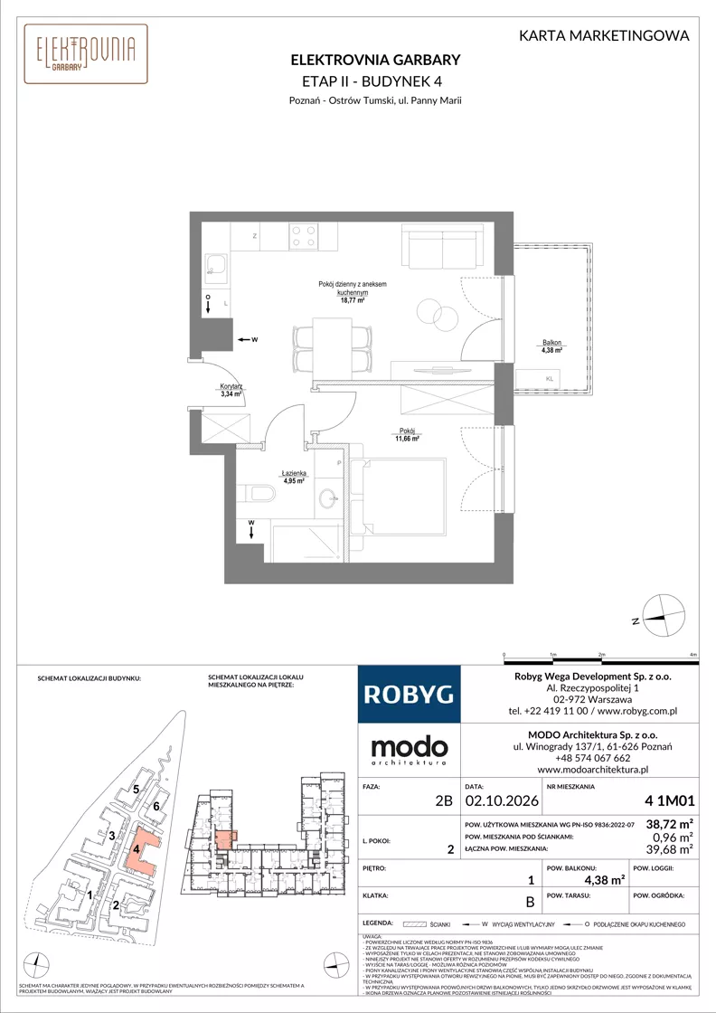 2 pokoje, mieszkanie 38,72 m², piętro 1, oferta nr 4.1M01, Elektrovnia Garbary, Poznań, Ostrów Tumski-Śródka-Zawady-Komandoria, Ostrów Tumski, ul. Panny Marii