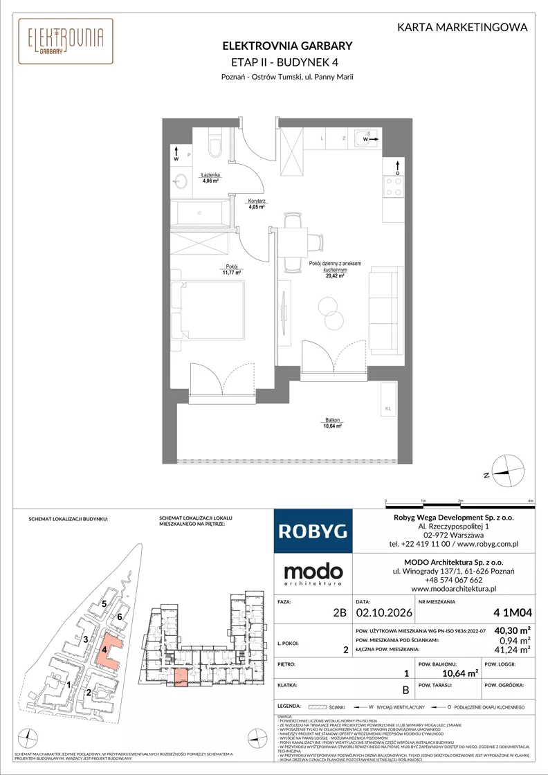 2 pokoje, mieszkanie 40,30 m², piętro 1, oferta nr 4.1M04, Elektrovnia Garbary, Poznań, Ostrów Tumski-Śródka-Zawady-Komandoria, Ostrów Tumski, ul. Panny Marii
