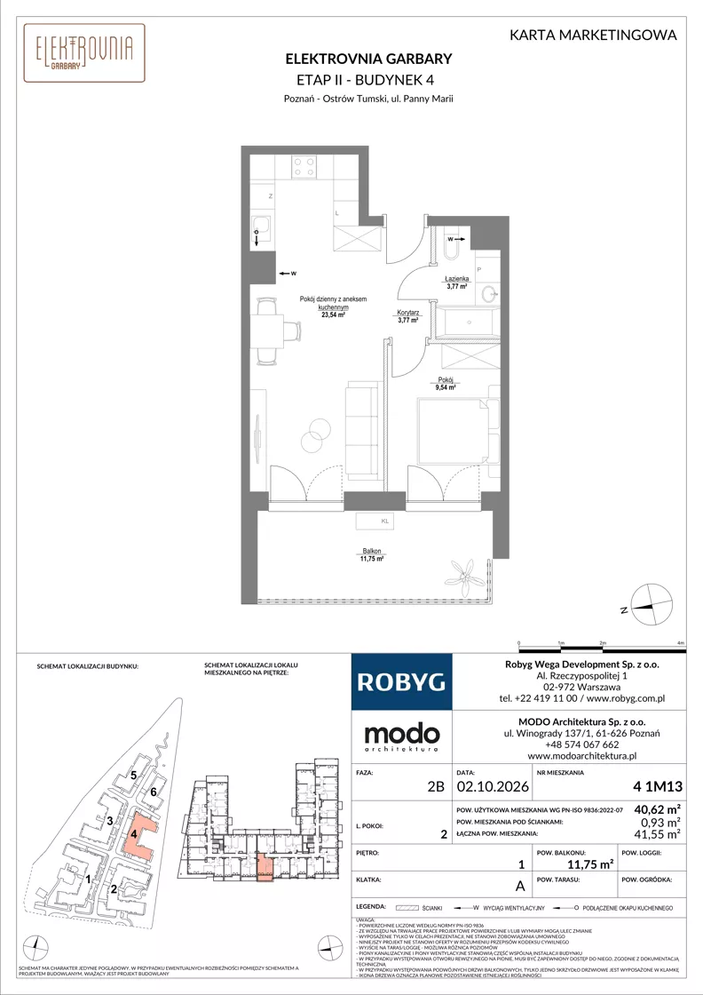 2 pokoje, mieszkanie 40,62 m², piętro 1, oferta nr 4.1M13, Elektrovnia Garbary, Poznań, Ostrów Tumski-Śródka-Zawady-Komandoria, Ostrów Tumski, ul. Panny Marii