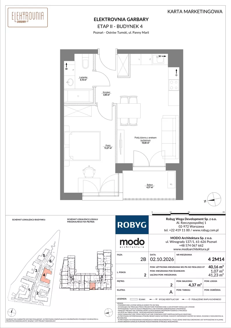 2 pokoje, mieszkanie 40,16 m², piętro 2, oferta nr 4.2M14, Elektrovnia Garbary, Poznań, Ostrów Tumski-Śródka-Zawady-Komandoria, Ostrów Tumski, ul. Panny Marii