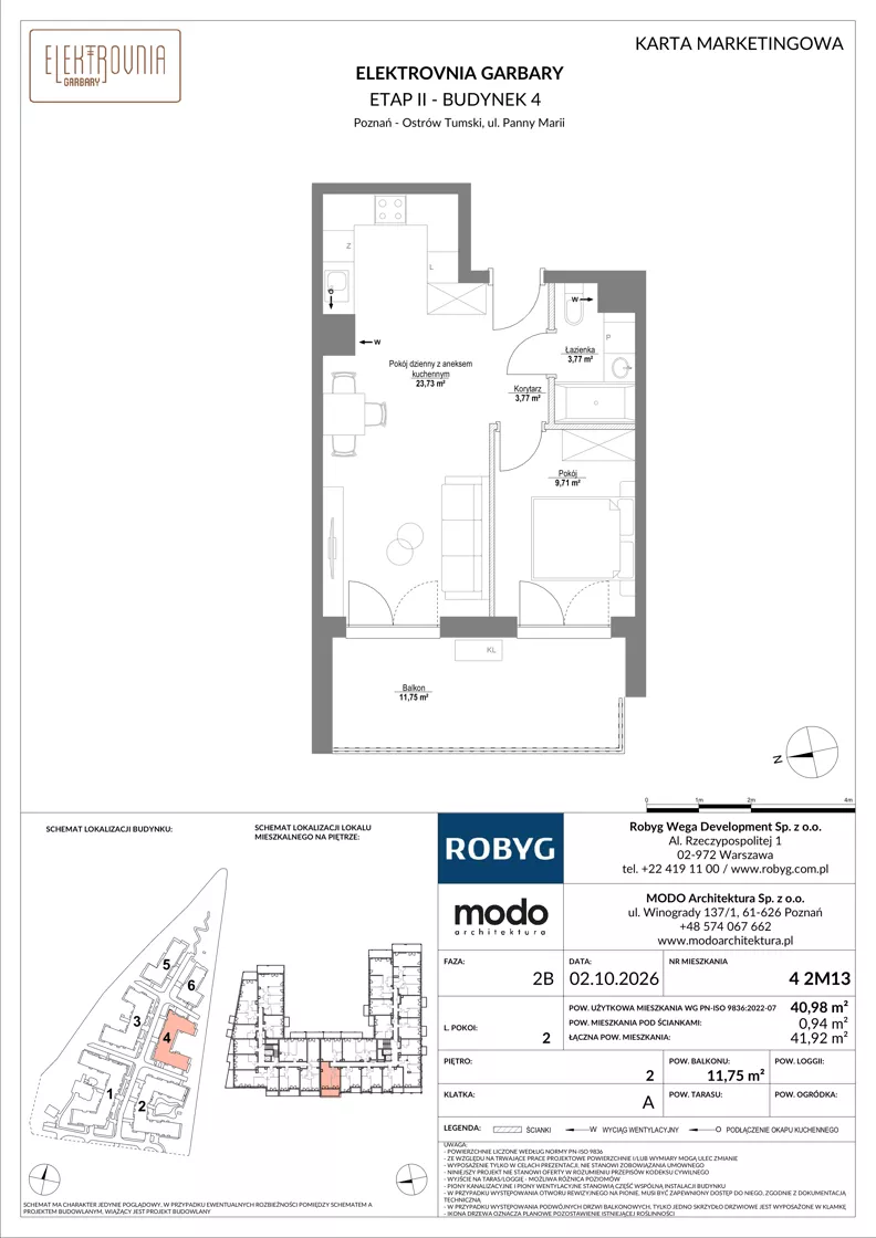 2 pokoje, mieszkanie 40,98 m², piętro 2, oferta nr 4.2M13, Elektrovnia Garbary, Poznań, Ostrów Tumski-Śródka-Zawady-Komandoria, Ostrów Tumski, ul. Panny Marii