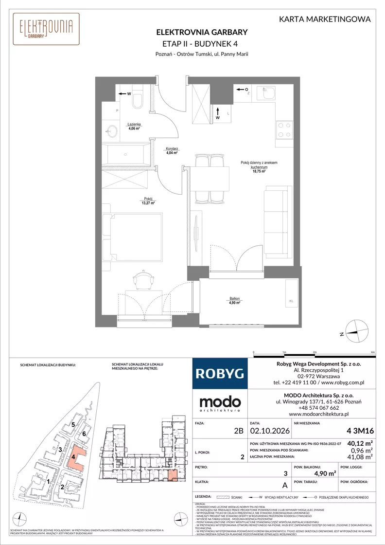 2 pokoje, mieszkanie 40,12 m², piętro 3, oferta nr 4.3M16, Elektrovnia Garbary, Poznań, Ostrów Tumski-Śródka-Zawady-Komandoria, Ostrów Tumski, ul. Panny Marii