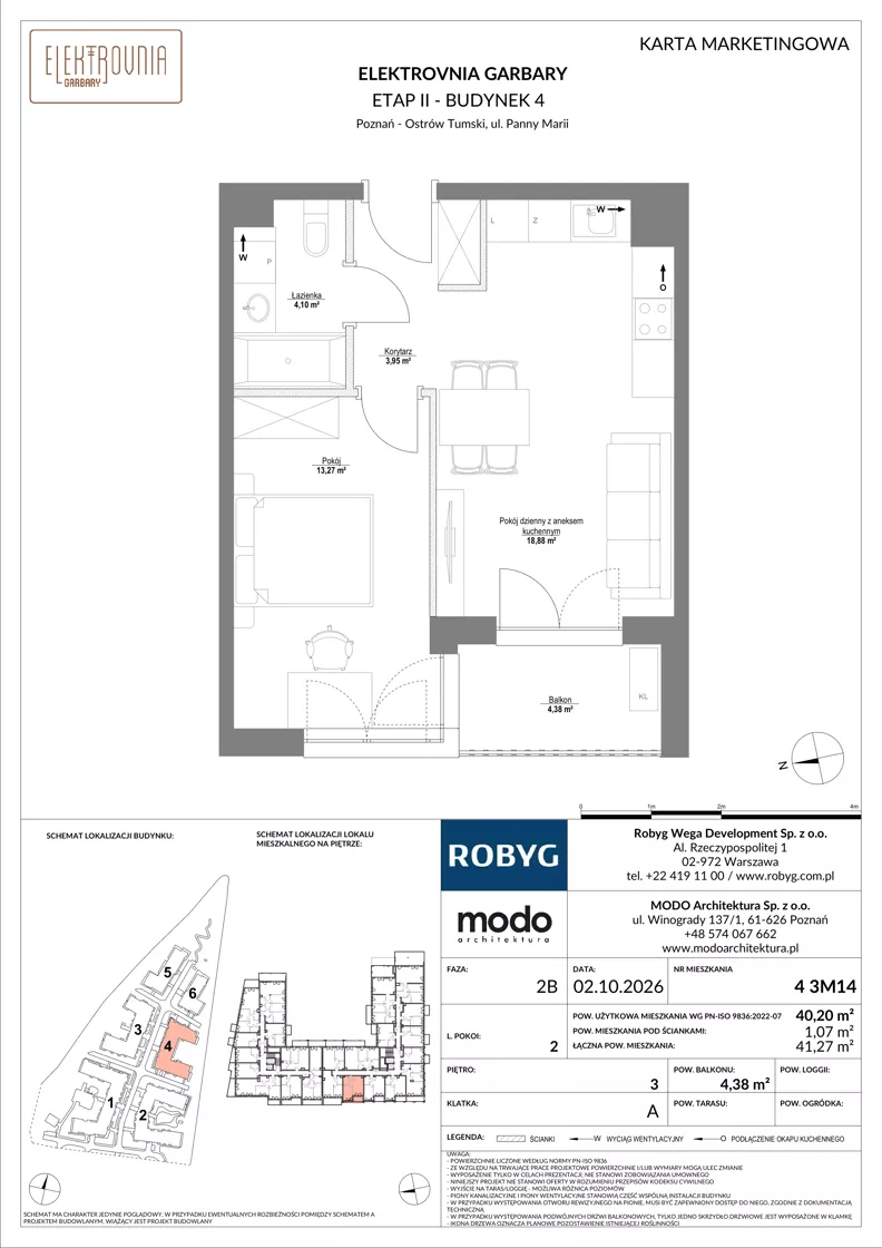 2 pokoje, mieszkanie 40,20 m², piętro 3, oferta nr 4.3M14, Elektrovnia Garbary, Poznań, Ostrów Tumski-Śródka-Zawady-Komandoria, Ostrów Tumski, ul. Panny Marii