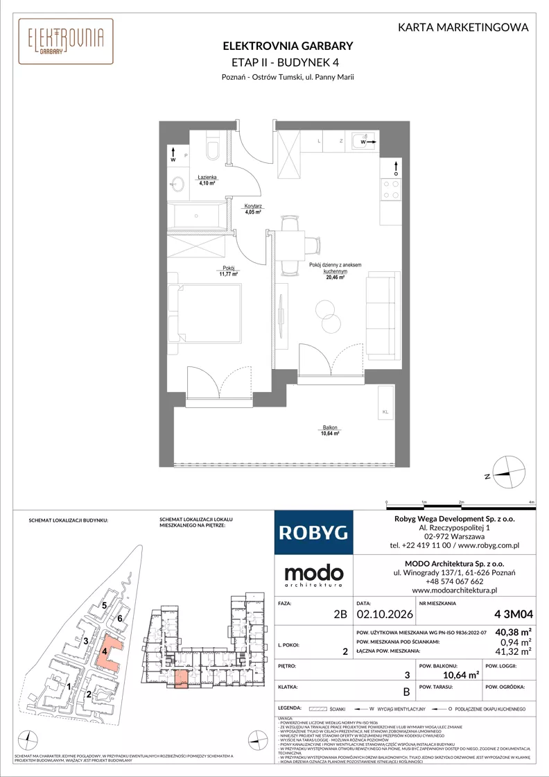 2 pokoje, mieszkanie 40,38 m², piętro 3, oferta nr 4.3M04, Elektrovnia Garbary, Poznań, Ostrów Tumski-Śródka-Zawady-Komandoria, Ostrów Tumski, ul. Panny Marii