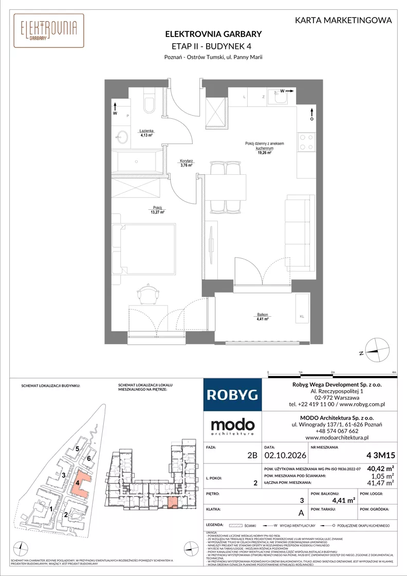 2 pokoje, mieszkanie 40,42 m², piętro 3, oferta nr 4.3M15, Elektrovnia Garbary, Poznań, Ostrów Tumski-Śródka-Zawady-Komandoria, Ostrów Tumski, ul. Panny Marii