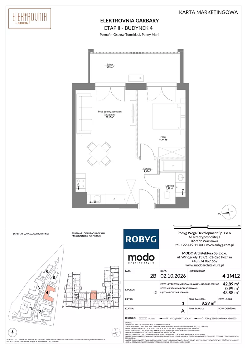 2 pokoje, mieszkanie 42,89 m², piętro 1, oferta nr 4.1M12, Elektrovnia Garbary, Poznań, Ostrów Tumski-Śródka-Zawady-Komandoria, Ostrów Tumski, ul. Panny Marii