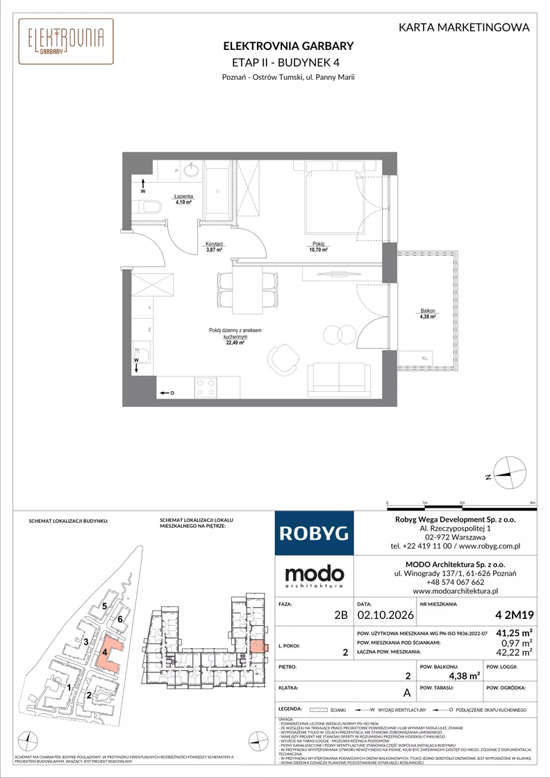 2 pokoje, mieszkanie 41,25 m², piętro 2, oferta nr 4.2M19, Elektrovnia Garbary, Poznań, Ostrów Tumski-Śródka-Zawady-Komandoria, Ostrów Tumski, ul. Panny Marii
