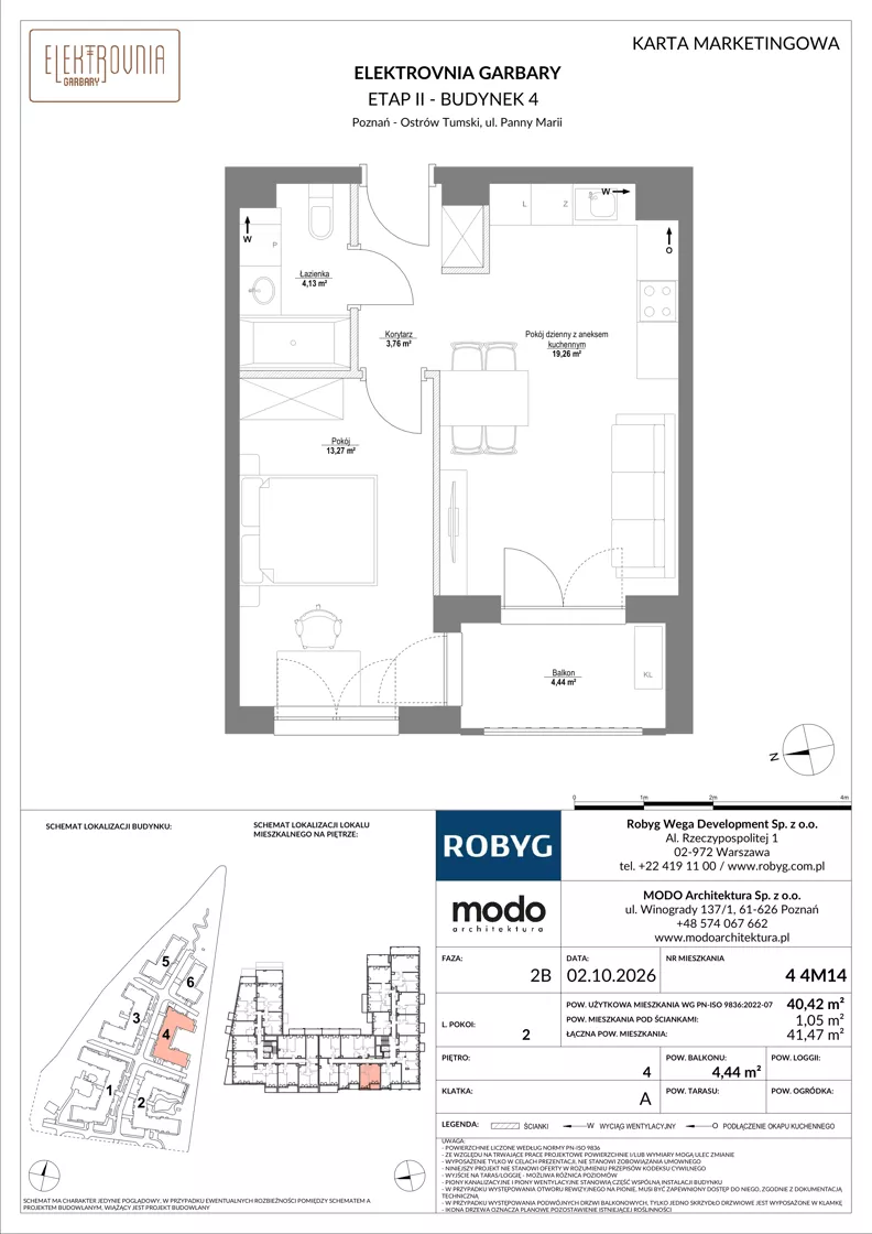 2 pokoje, mieszkanie 40,42 m², piętro 4, oferta nr 4.4M14, Elektrovnia Garbary, Poznań, Ostrów Tumski-Śródka-Zawady-Komandoria, Ostrów Tumski, ul. Panny Marii