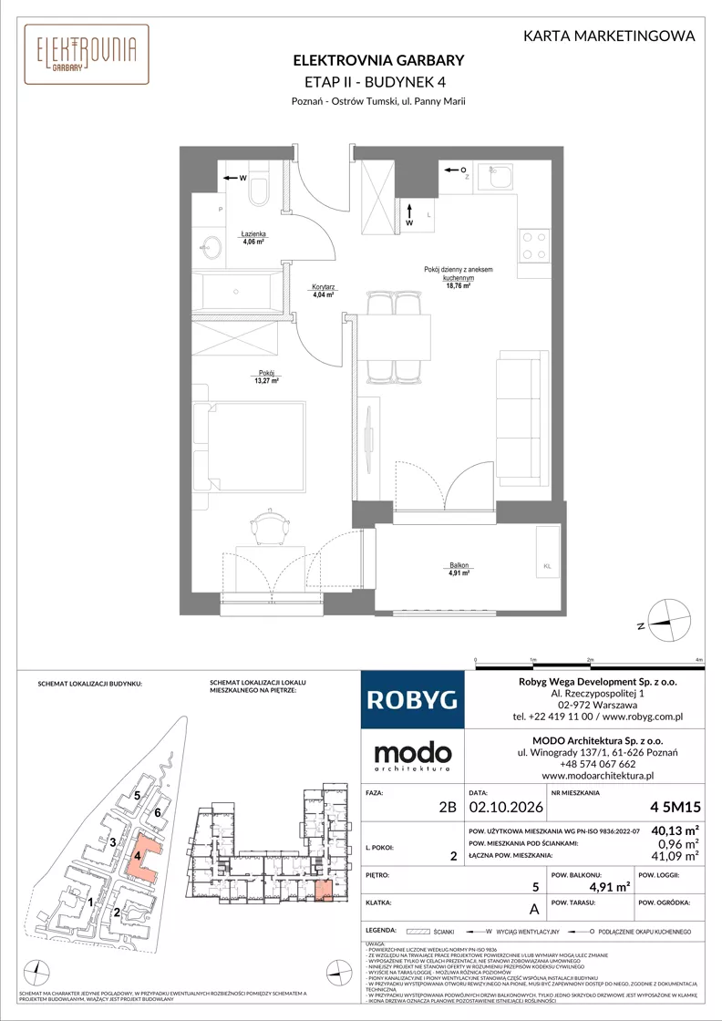 2 pokoje, mieszkanie 40,13 m², piętro 5, oferta nr 4.5M15, Elektrovnia Garbary, Poznań, Ostrów Tumski-Śródka-Zawady-Komandoria, Ostrów Tumski, ul. Panny Marii