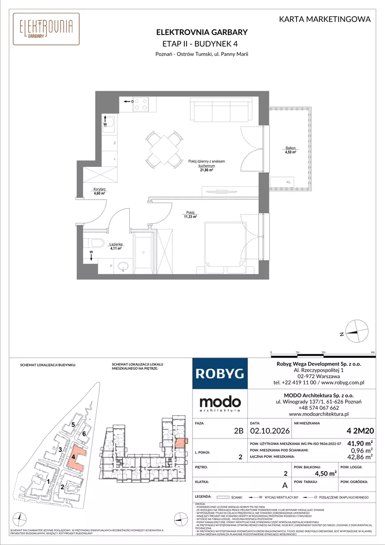 2 pokoje, mieszkanie 41,90 m², piętro 2, oferta nr 4.2M20, Elektrovnia Garbary, Poznań, Ostrów Tumski-Śródka-Zawady-Komandoria, Ostrów Tumski, ul. Panny Marii
