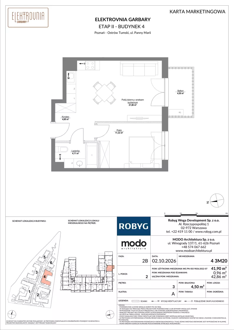 2 pokoje, mieszkanie 41,90 m², piętro 3, oferta nr 4.3M20, Elektrovnia Garbary, Poznań, Ostrów Tumski-Śródka-Zawady-Komandoria, Ostrów Tumski, ul. Panny Marii
