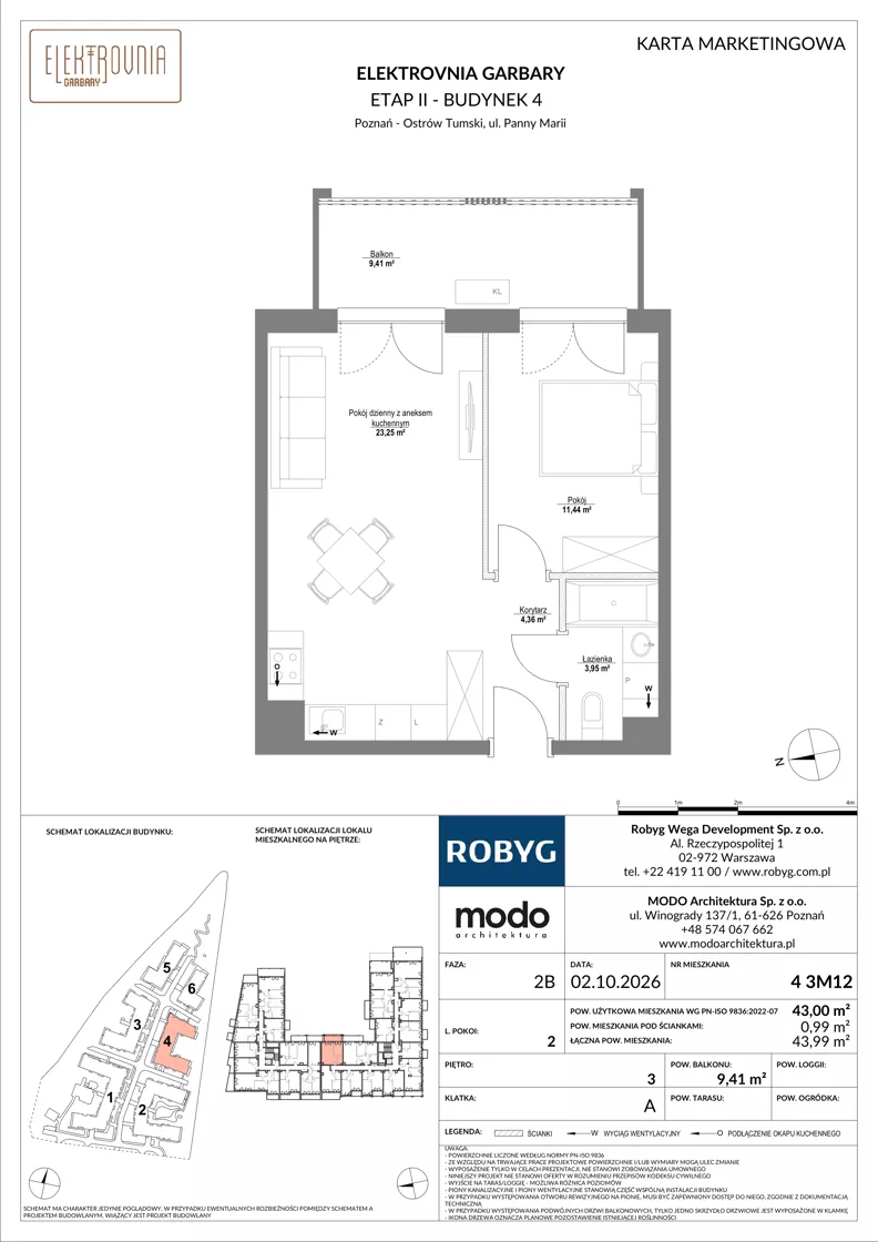 2 pokoje, mieszkanie 43,00 m², piętro 3, oferta nr 4.3M12, Elektrovnia Garbary, Poznań, Ostrów Tumski-Śródka-Zawady-Komandoria, Ostrów Tumski, ul. Panny Marii