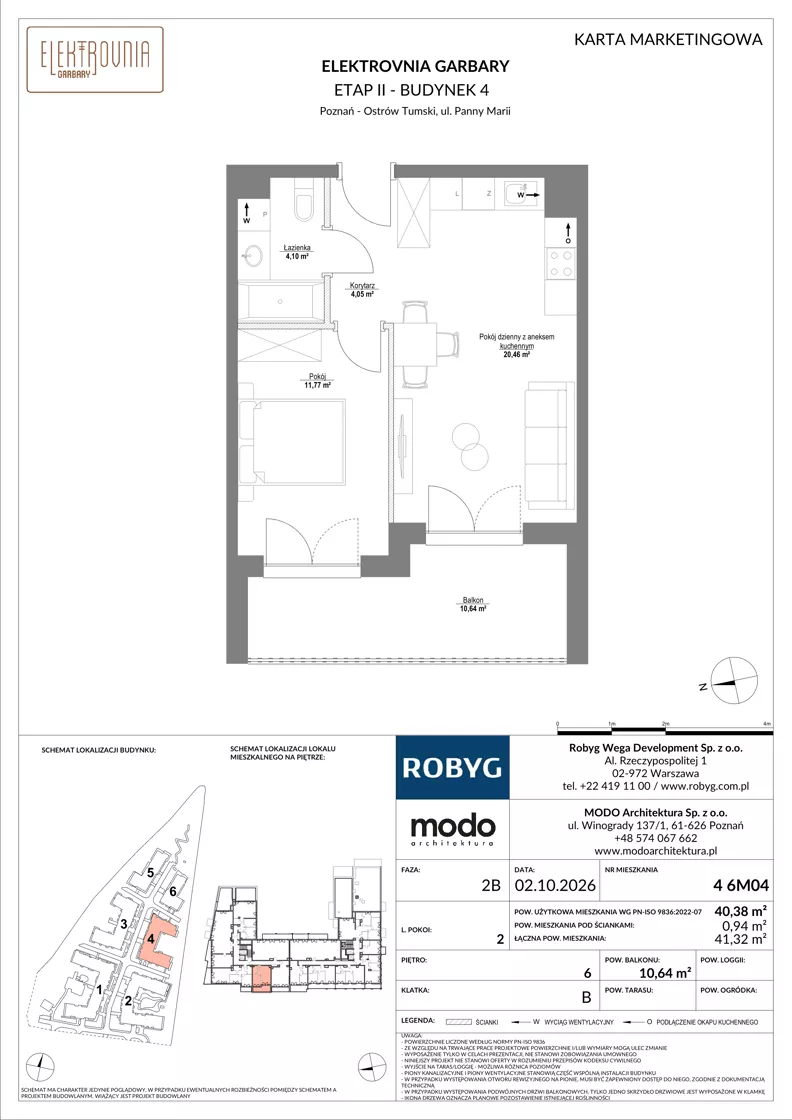 2 pokoje, mieszkanie 40,38 m², piętro 6, oferta nr 4.6M04, Elektrovnia Garbary, Poznań, Ostrów Tumski-Śródka-Zawady-Komandoria, Ostrów Tumski, ul. Panny Marii