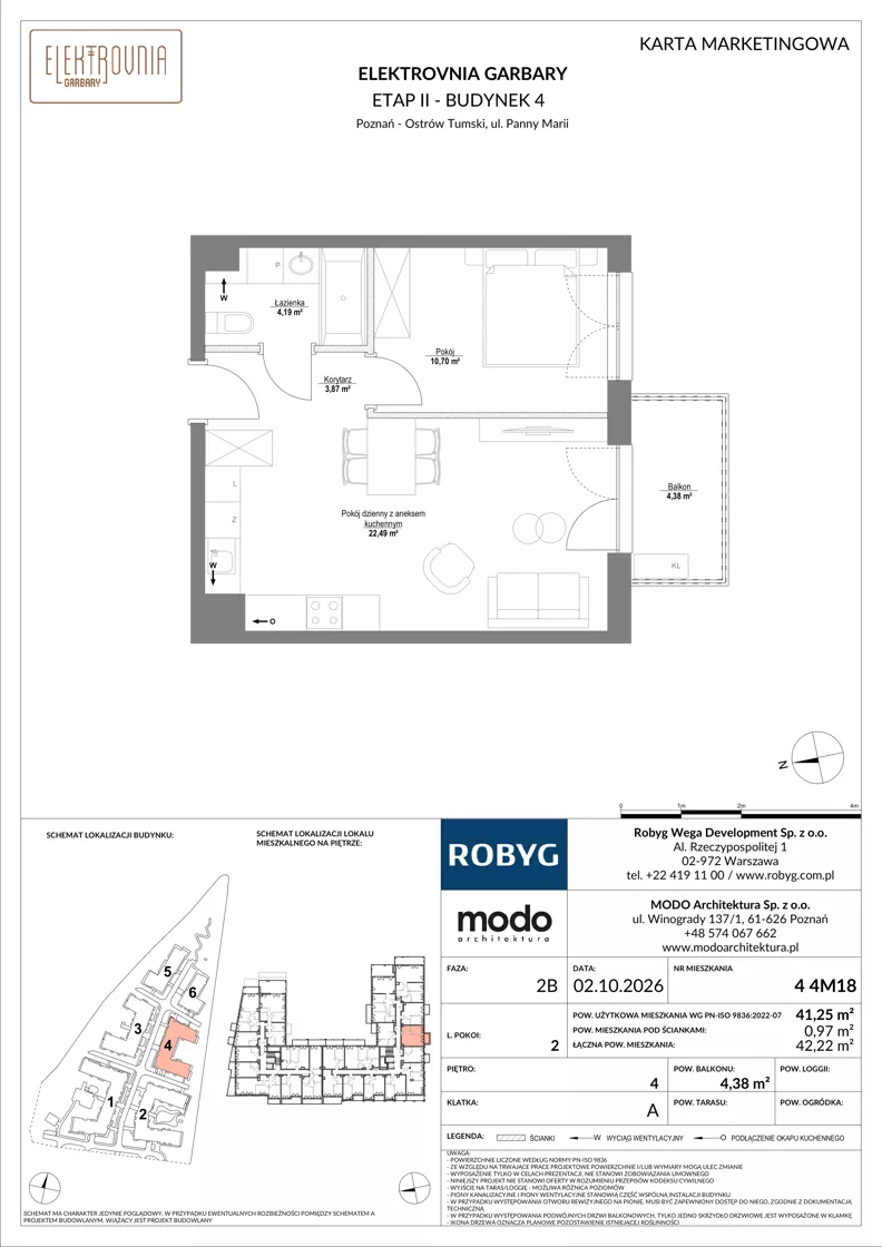 2 pokoje, mieszkanie 41,25 m², piętro 4, oferta nr 4.4M18, Elektrovnia Garbary, Poznań, Ostrów Tumski-Śródka-Zawady-Komandoria, Ostrów Tumski, ul. Panny Marii