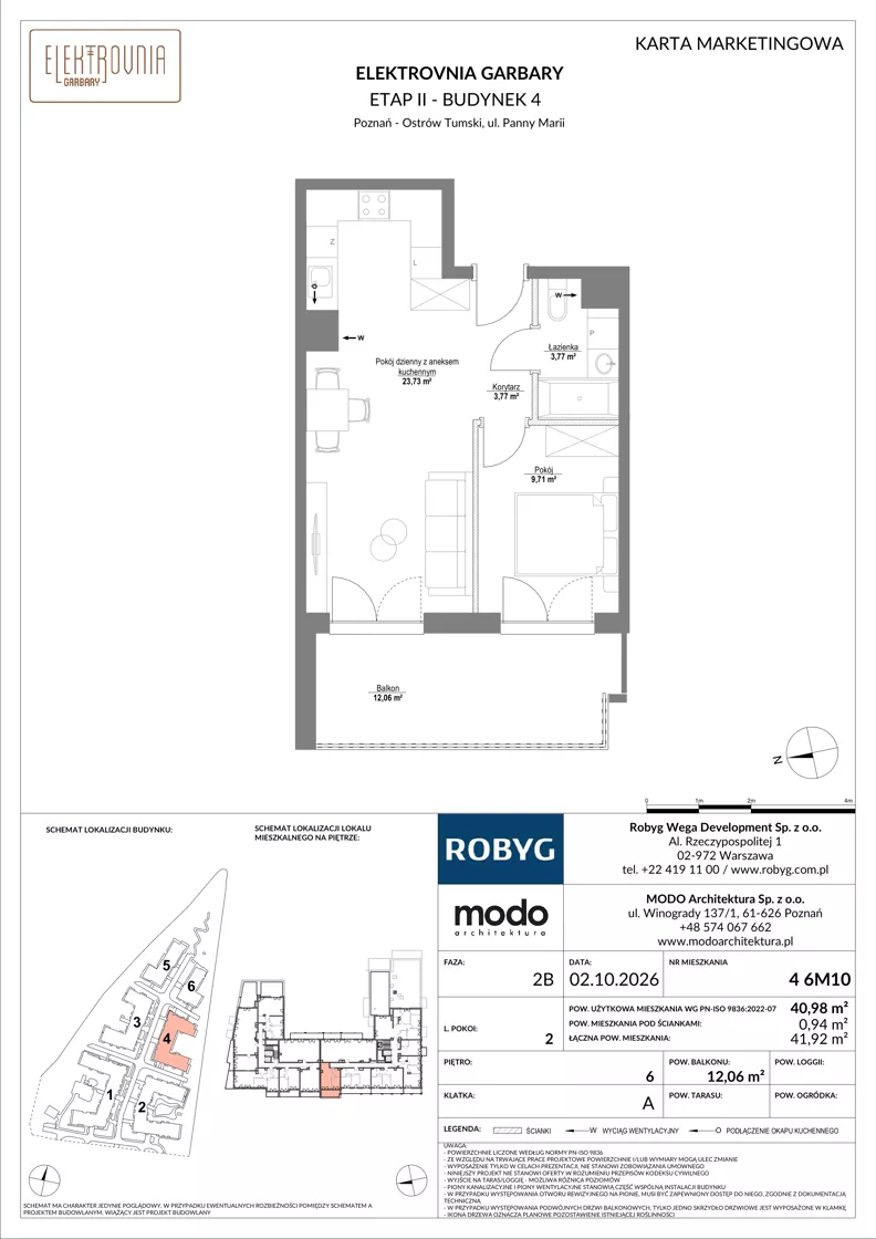 2 pokoje, mieszkanie 40,98 m², piętro 6, oferta nr 4.6M10, Elektrovnia Garbary, Poznań, Ostrów Tumski-Śródka-Zawady-Komandoria, Ostrów Tumski, ul. Panny Marii