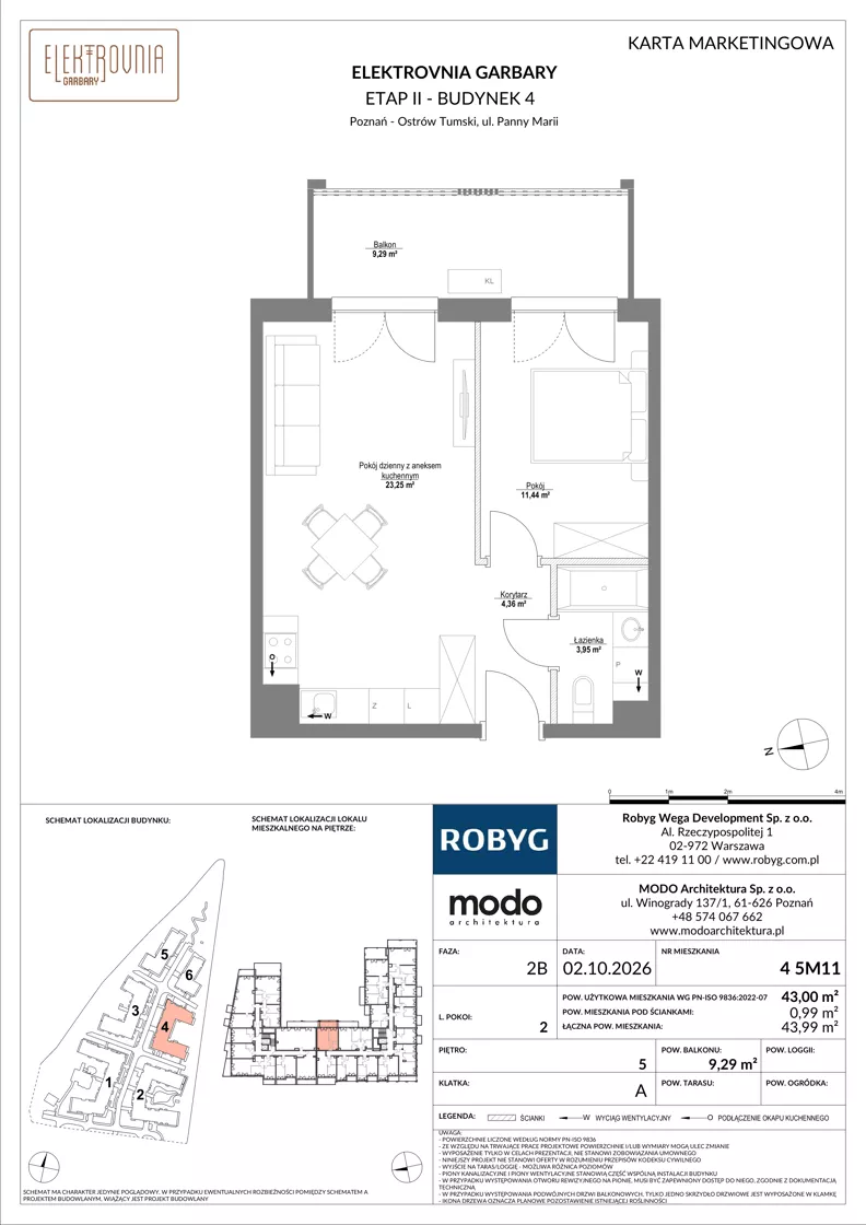 2 pokoje, mieszkanie 43,00 m², piętro 5, oferta nr 4.5M11, Elektrovnia Garbary, Poznań, Ostrów Tumski-Śródka-Zawady-Komandoria, Ostrów Tumski, ul. Panny Marii